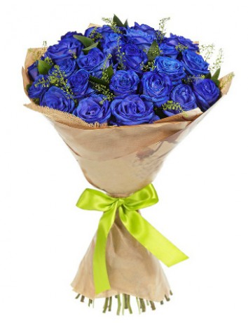 Букет из 19 синих роз.